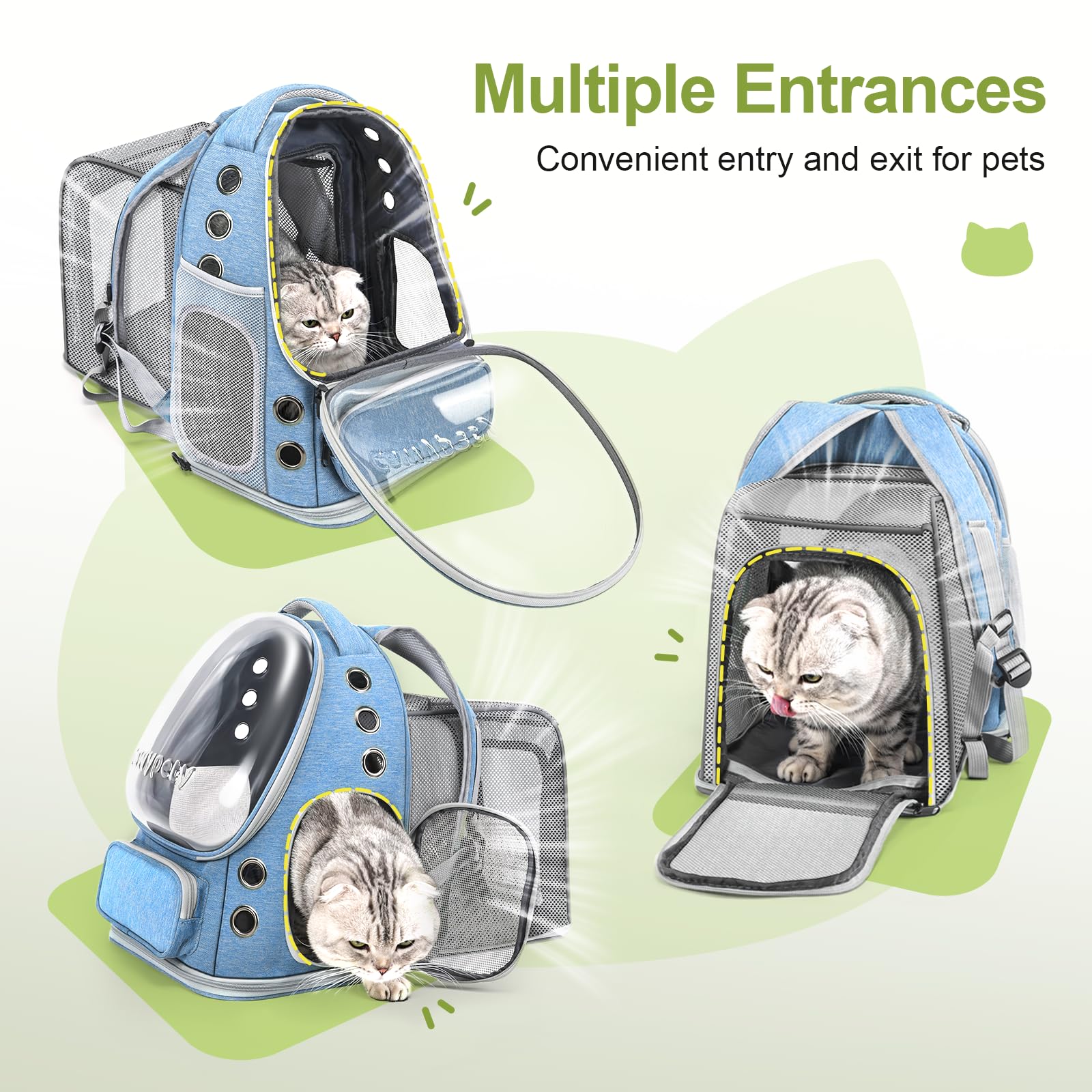 Cawypety Expandable Cat Backpack anti-escape leash keeps pets safely inside