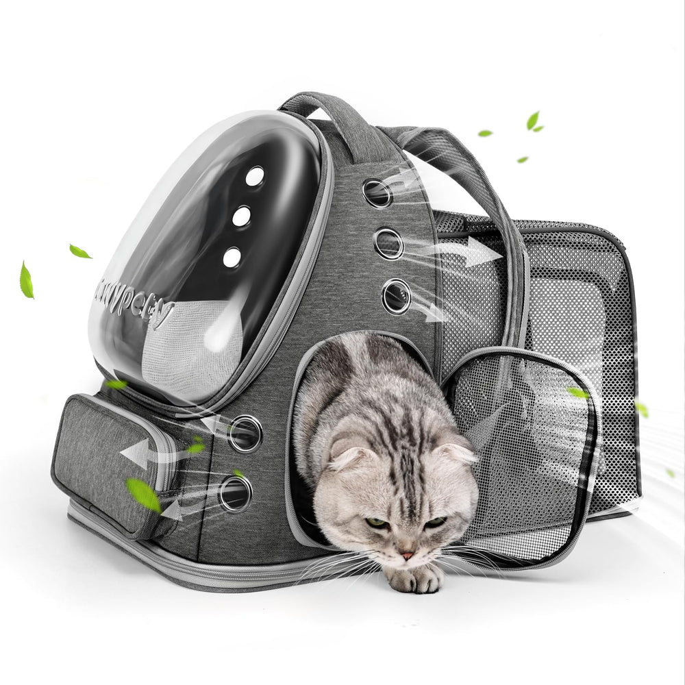 Cawypety expandable cat backpack with bubble window lets pets view surroundings safely.
