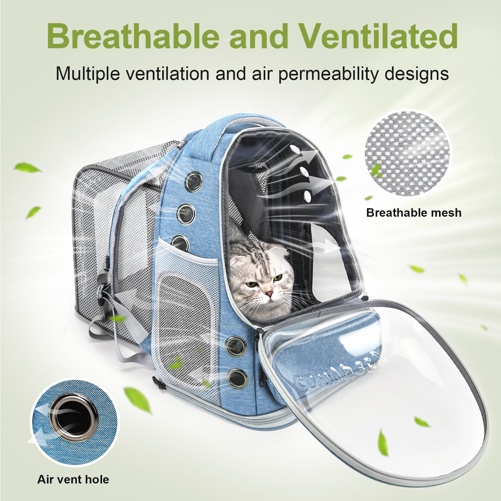 Cawypety Expandable Cat Backpack expandable design provides extra space for pets