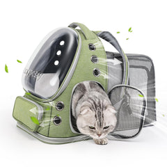 Cawypety Expandable Cat Backpack front view with bubble window for pet exploration
