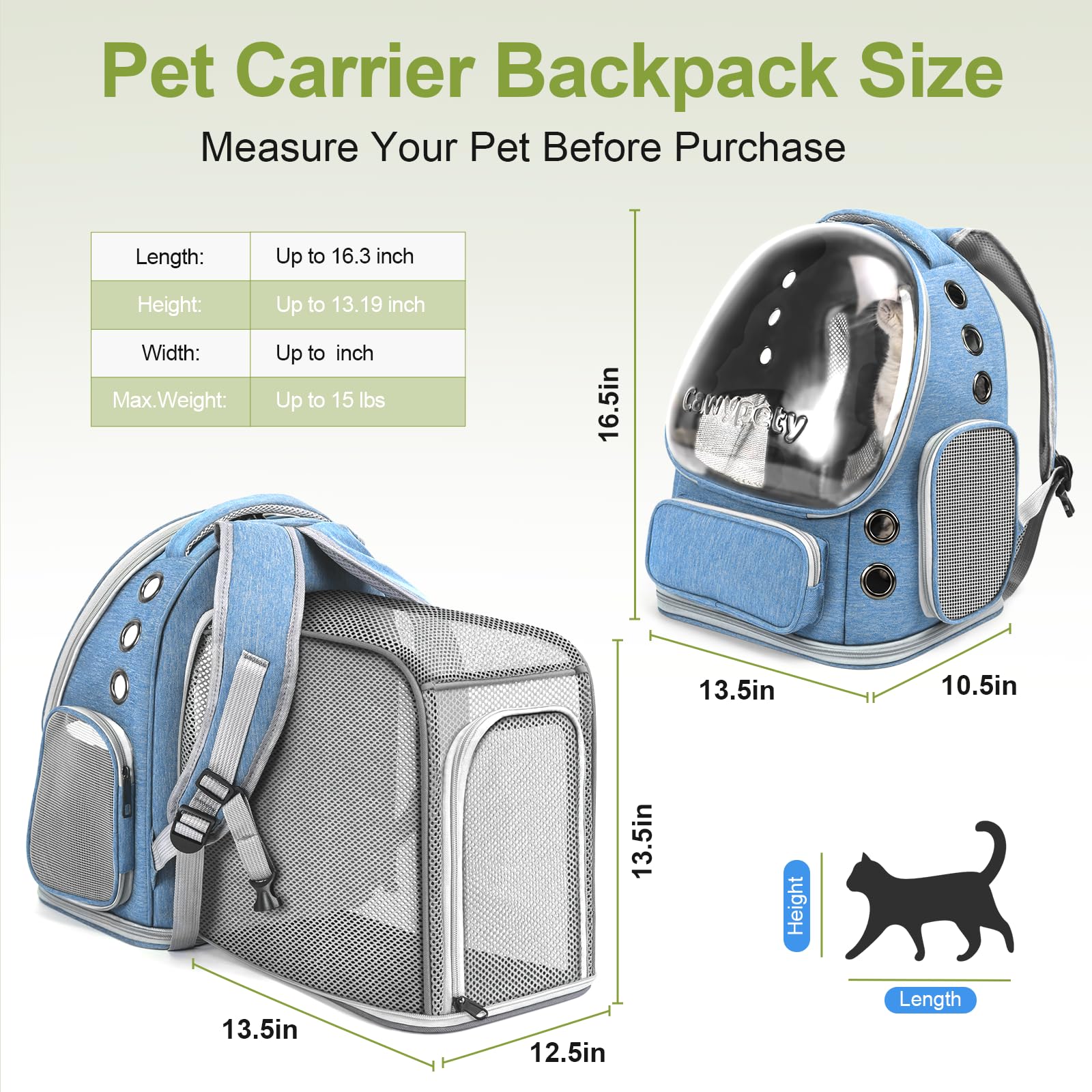 Cawypety Expandable Cat Backpack adjustable shoulder strap for a stable, comfortable carry