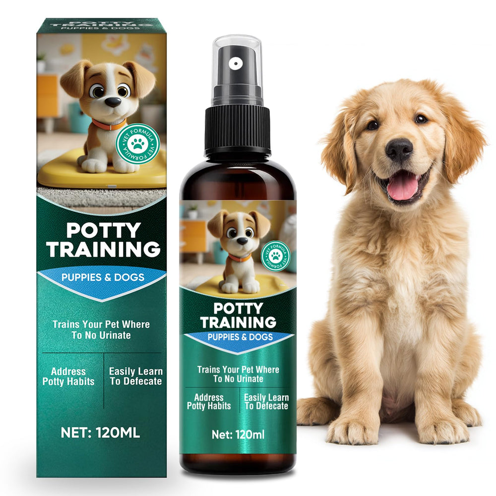 Cayenne dog potty spray bottle front view for easy training setup.