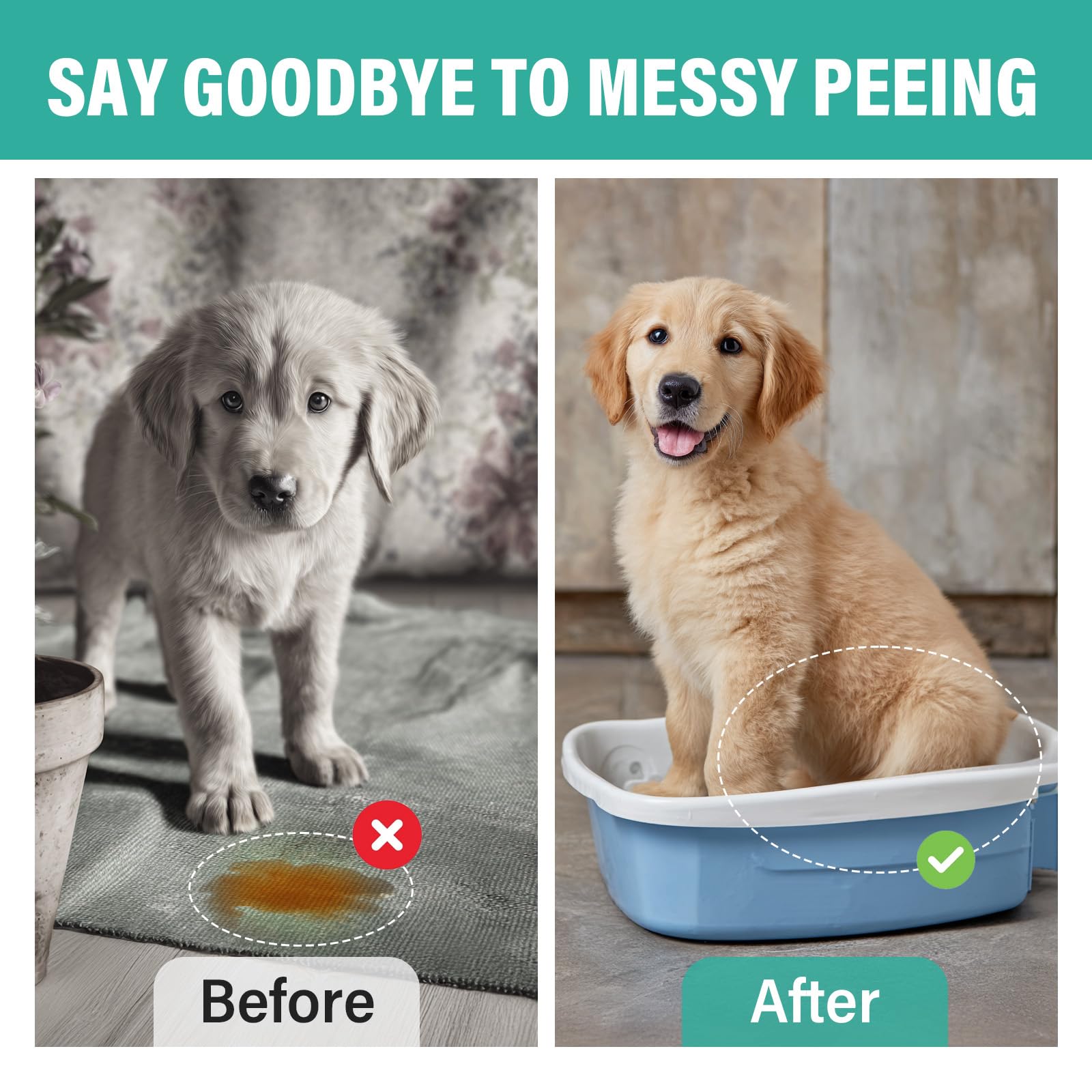 Cayenne dog potty spray at a corner shows scent-guided toilet training in tight spaces.