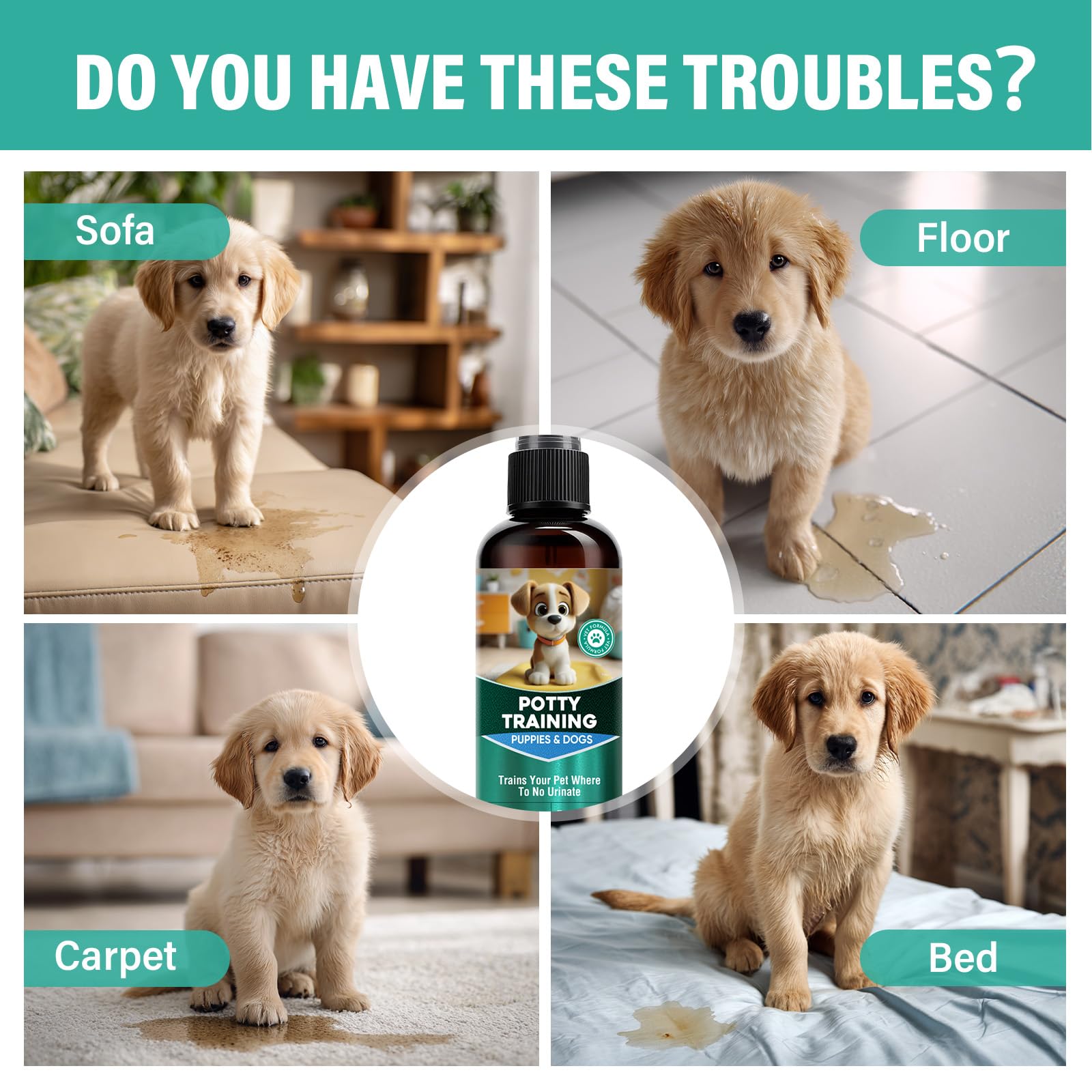 Cayenne dog potty spray used on outdoor lawn for consistent potty cues.