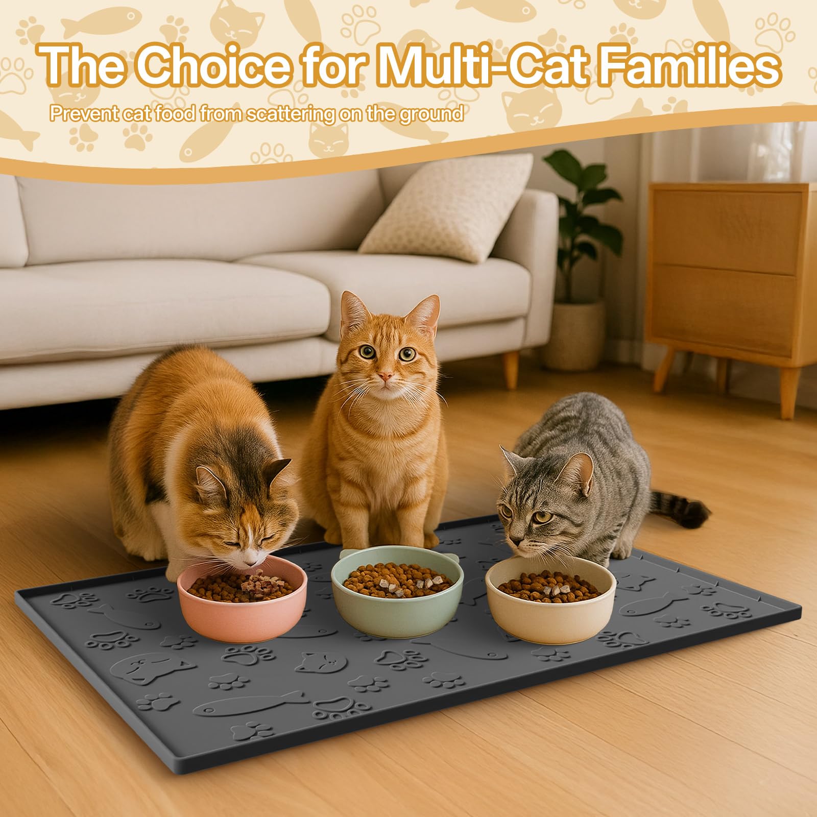 CAYYKEK silicone mat provides paw-friendly texture and gentle surface.