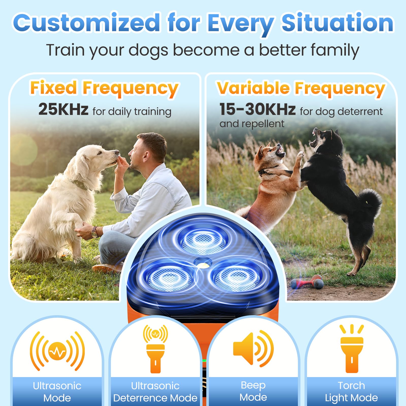 Cbersmg dog bark deterrent device rechargeable battery ensures long training sessions.