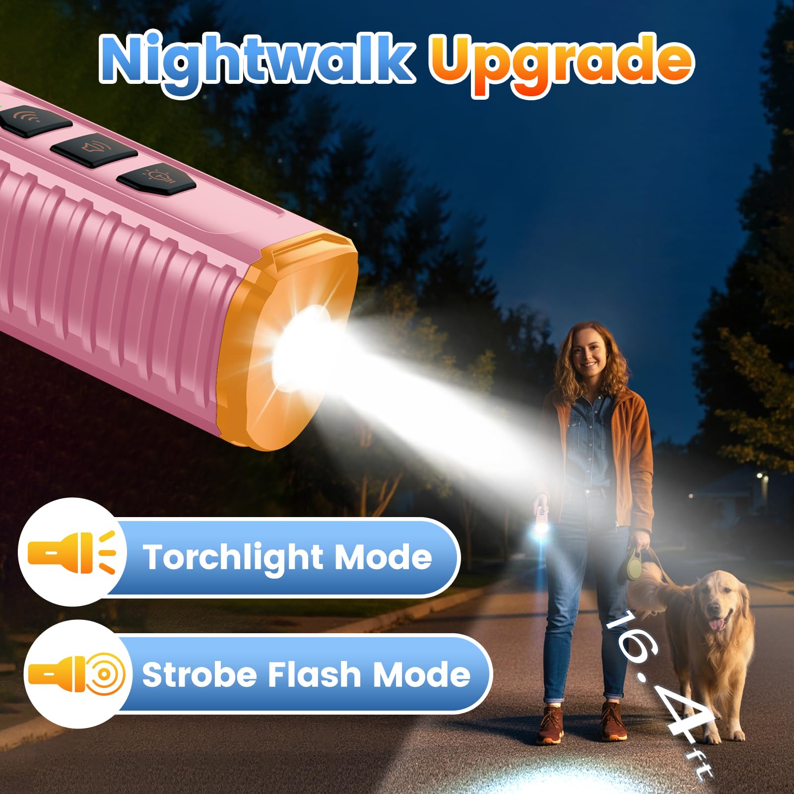 Cbersmg device in action stopping neighbor's dog barking during evening walks.