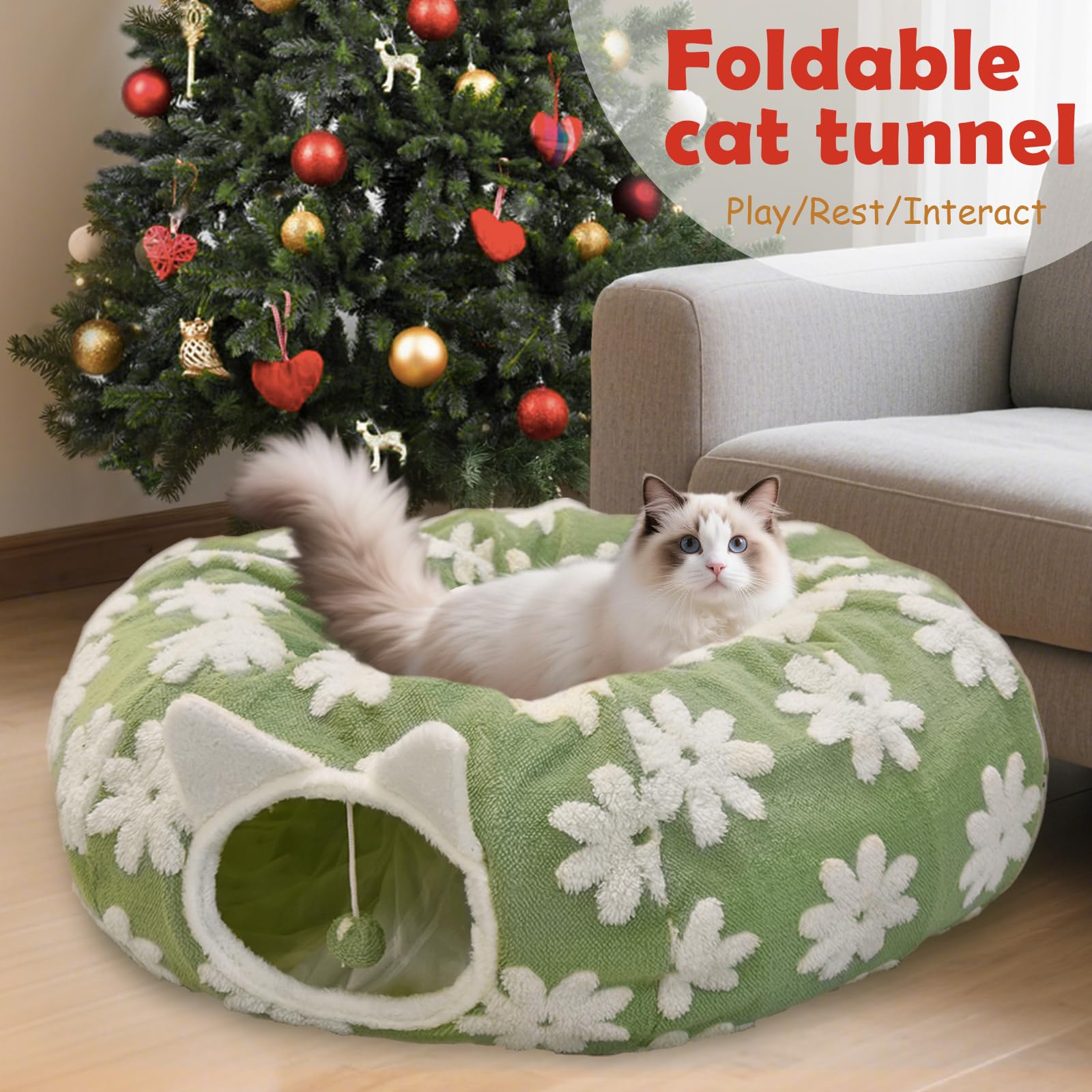cckuu Cat Tunnel Bed Soft Plush Donut highlights cozy resting inside the center bed.