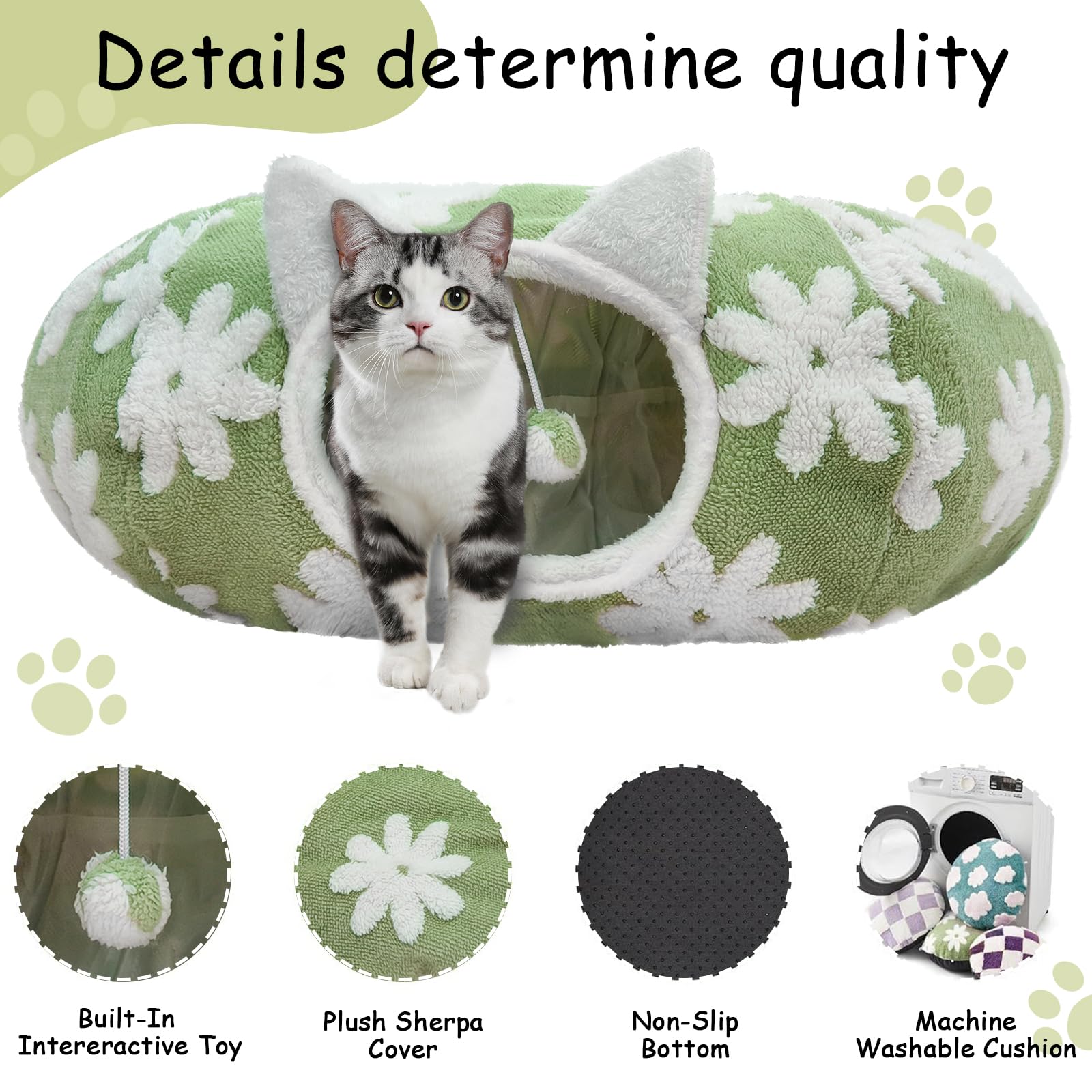 cckuu Cat Tunnel Bed Washable Cushion ensures quick cleanup after adventures.
