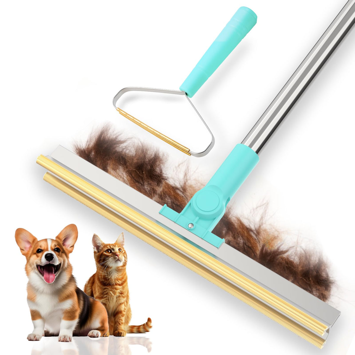 CCOPET carpet rake extended-handle allows comfortable standing hair removal