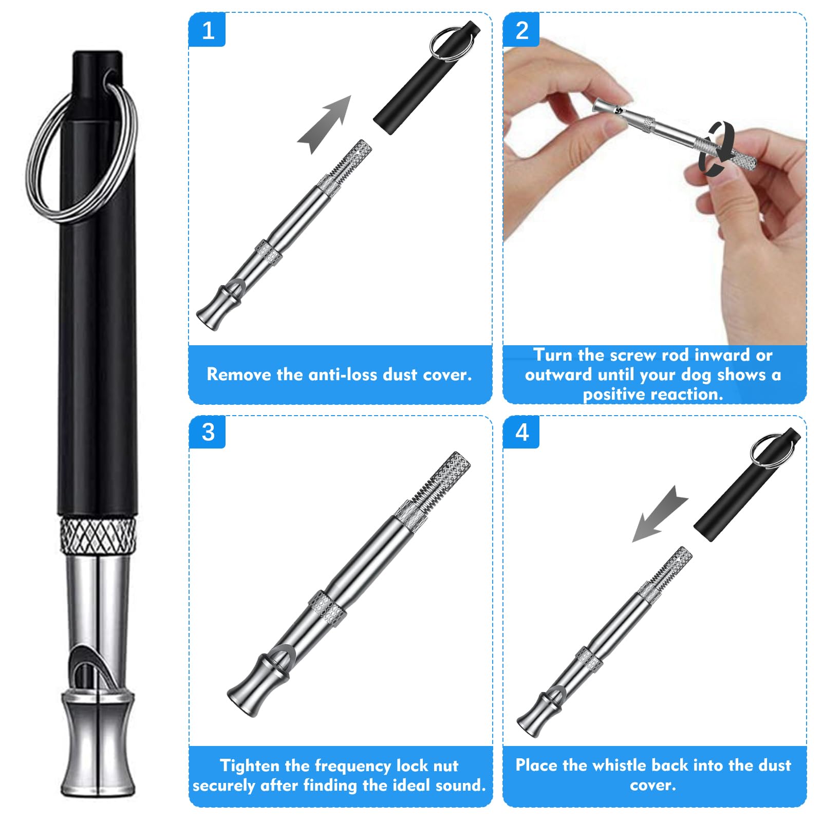 CdbC dog whistle stainless steel construction withstands daily wear on hikes.