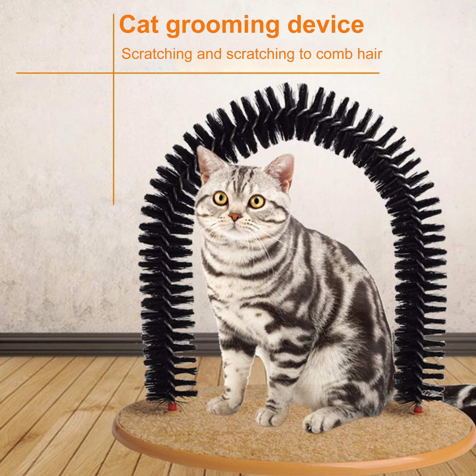 cdmoke cat arch grooming brush wooden-arch—durable wood for gentle fur massage