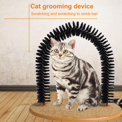 cdmoke cat arch grooming brush wooden-arch—durable wood for gentle fur massage