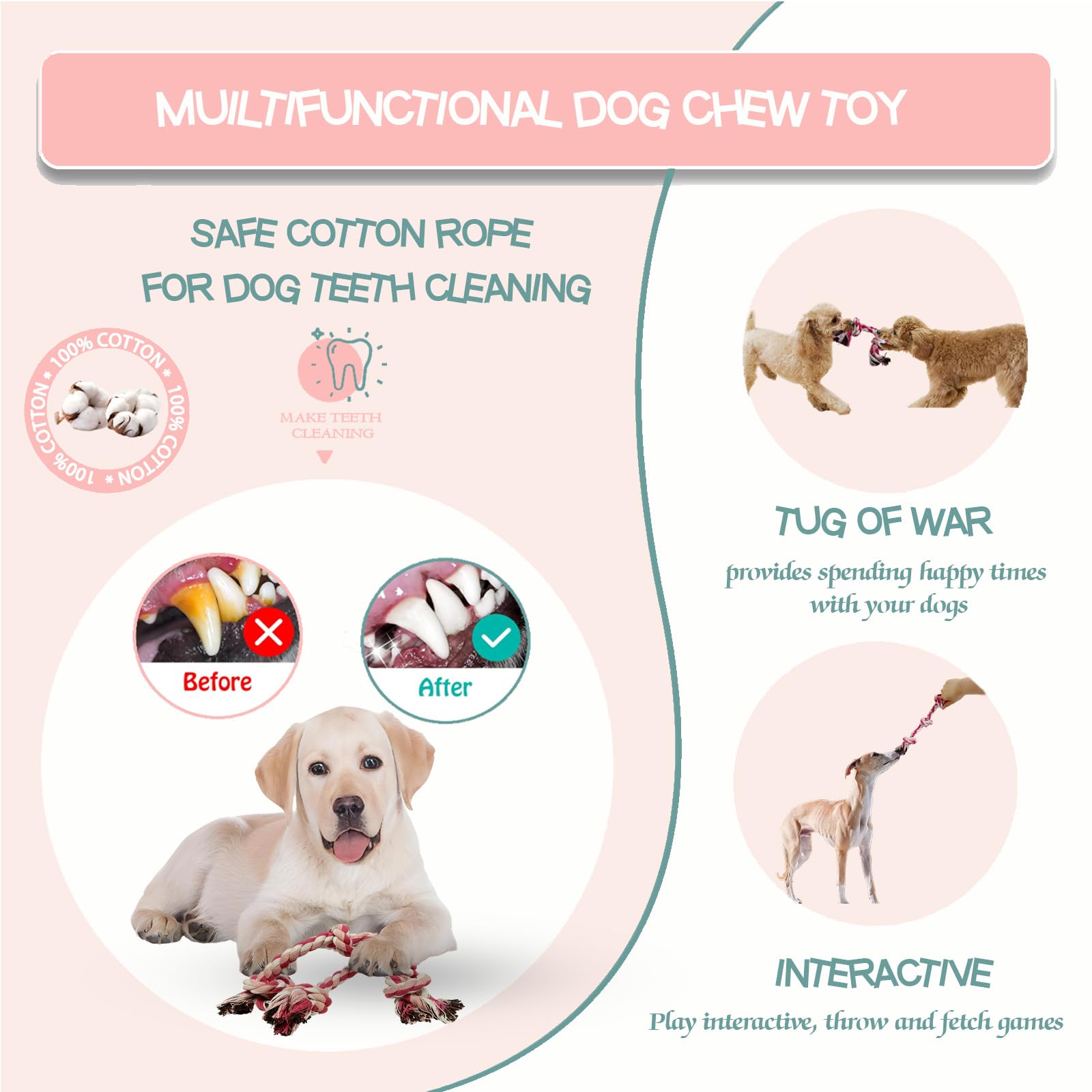 Cdyzqikm dog rope toy interactive tug pink demonstrates bonding play and exercise.
