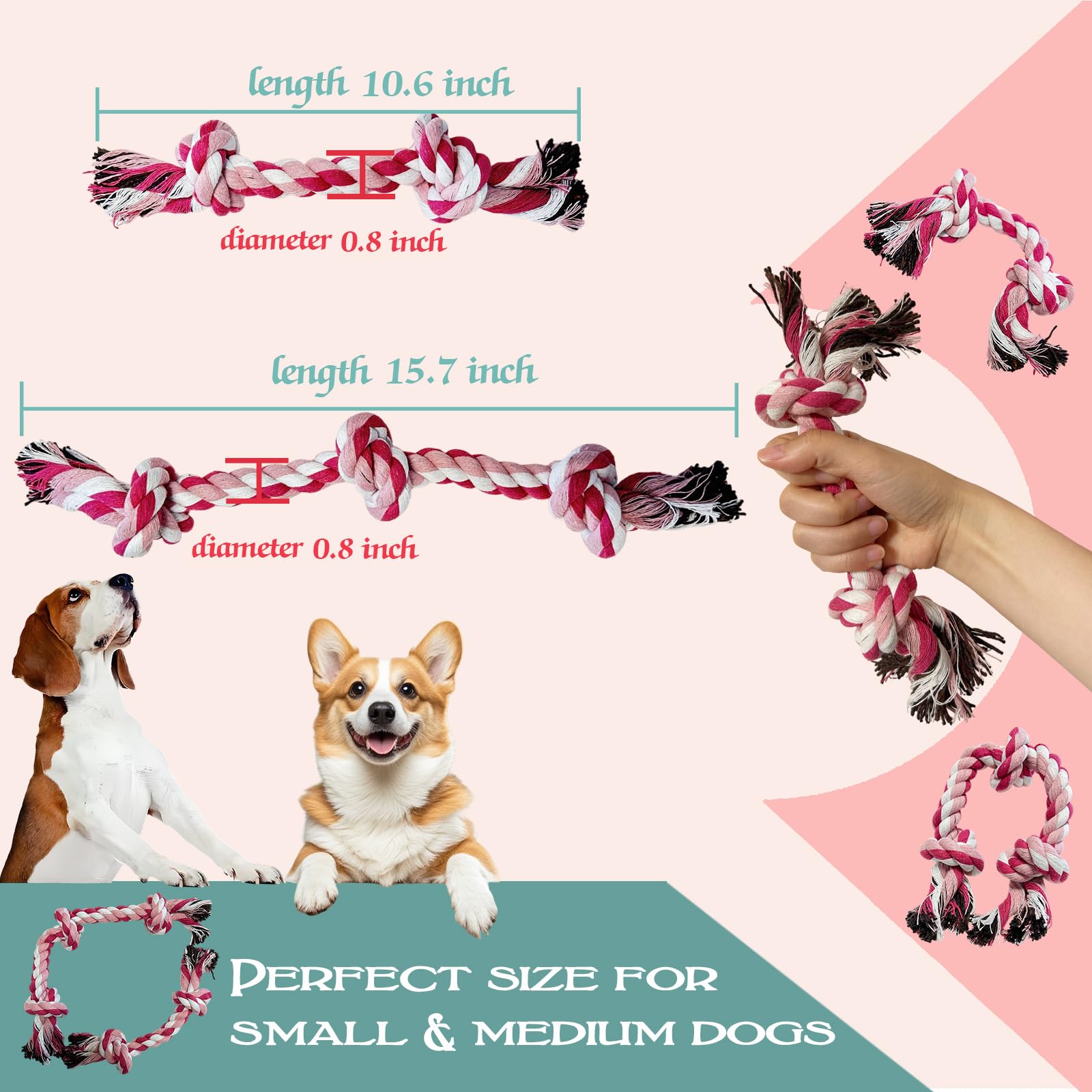 Cdyzqikm rope toy knots closeup pink highlights durable construction for aggressive chewers.