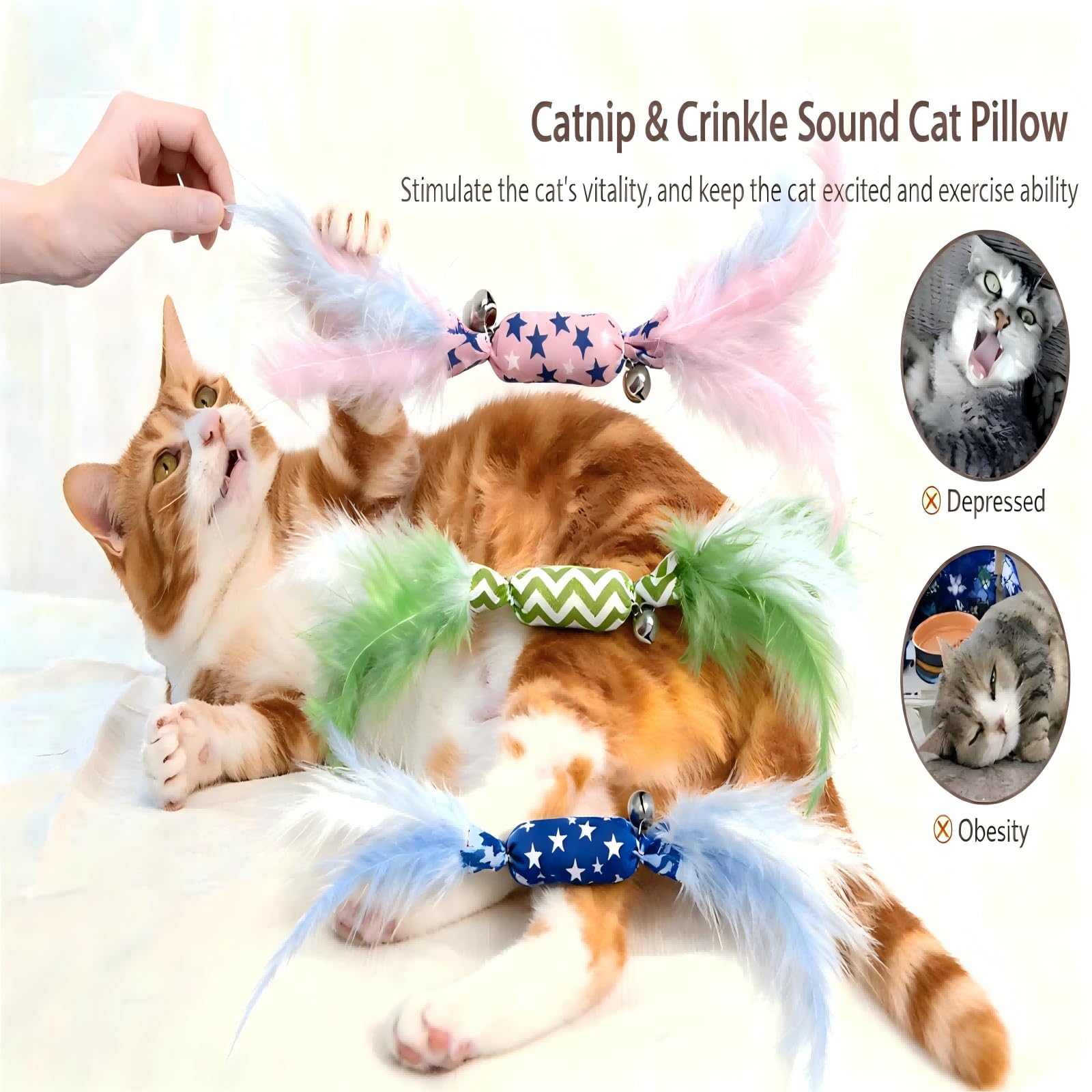 CealumVita catnip toy with feathers on both ends sparks instinctive pouncing.