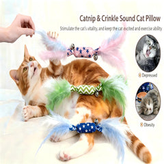 CealumVita catnip toy with feathers on both ends sparks instinctive pouncing.