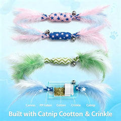 CealumVita catnip toy features a gentle bell for engaging audio cues.