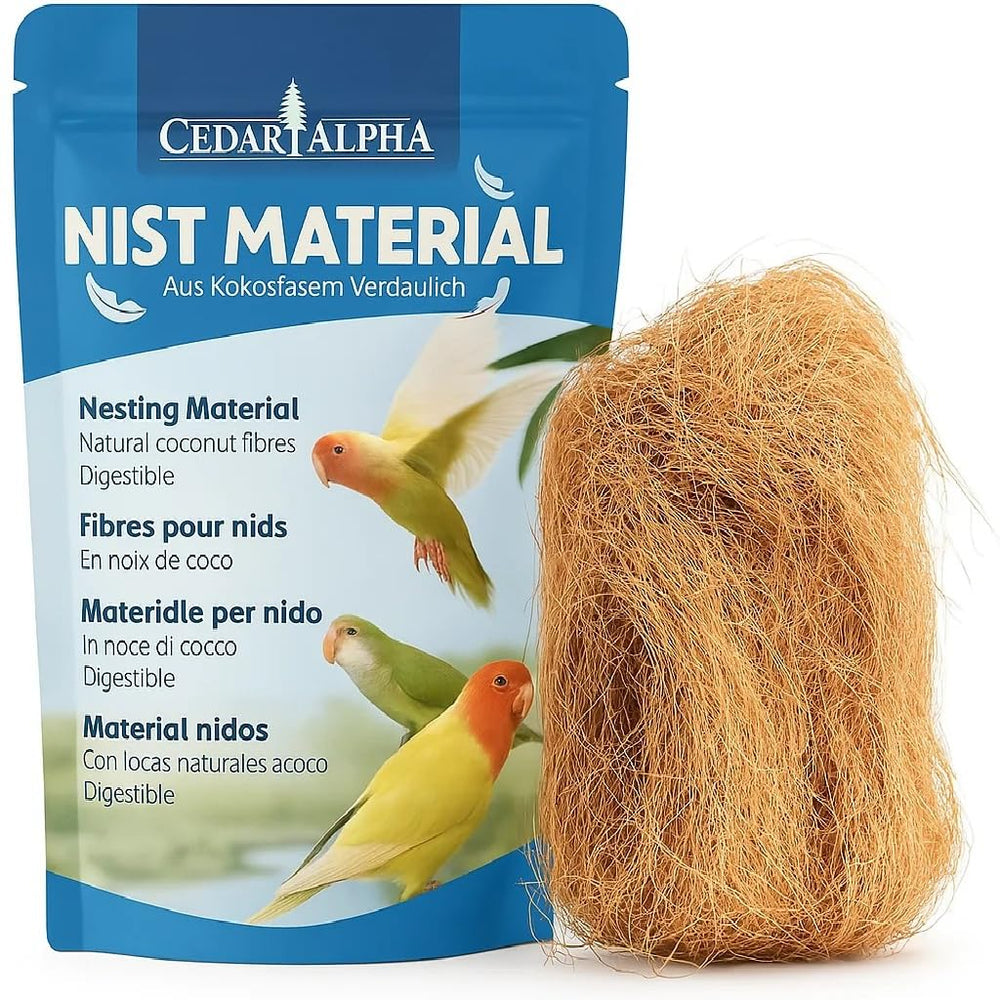 CEDAR ALPHA coconut-fiber nest close-up showing soft, breathable bedding for birds.