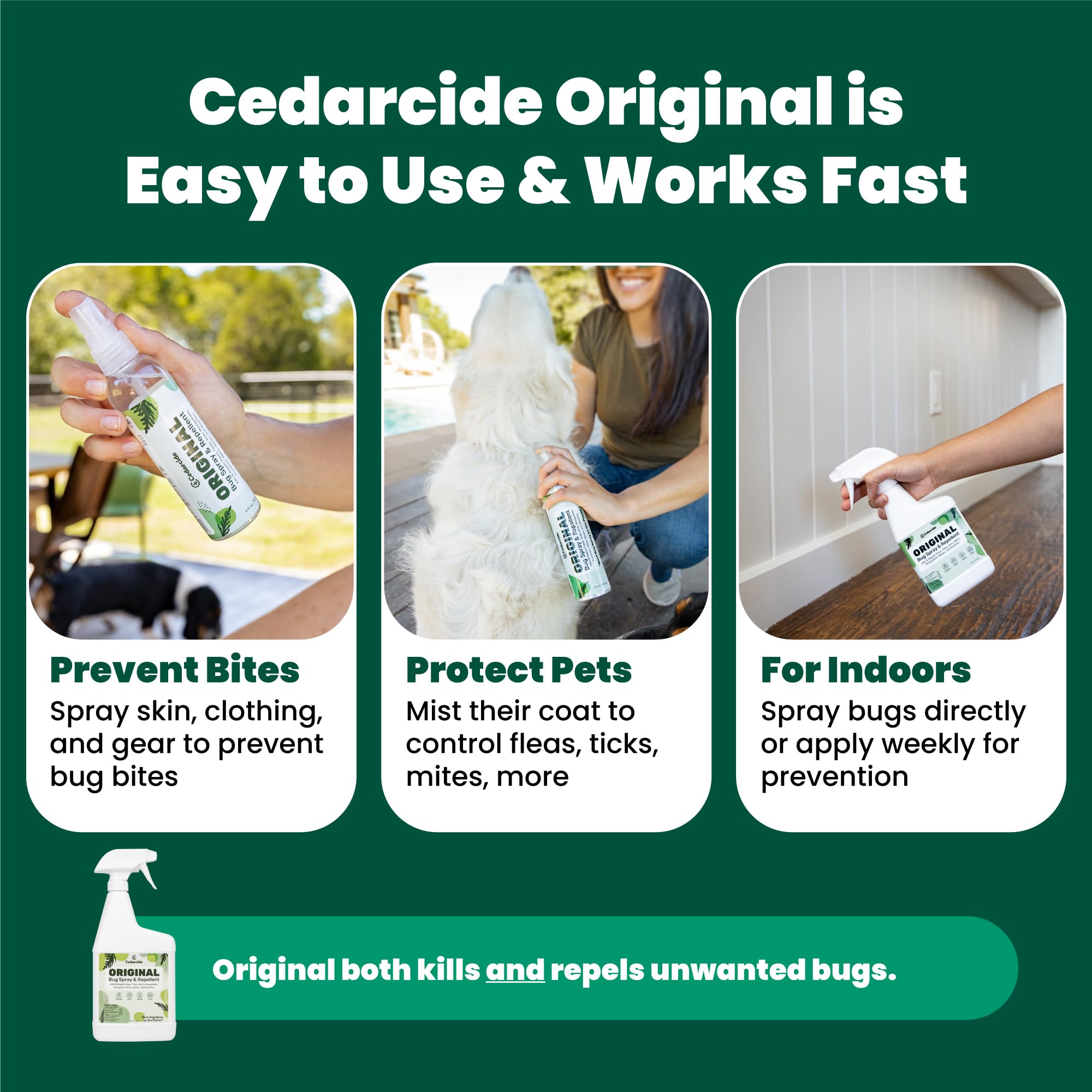 Cedarcide Original fast-action spray after outdoor activity.