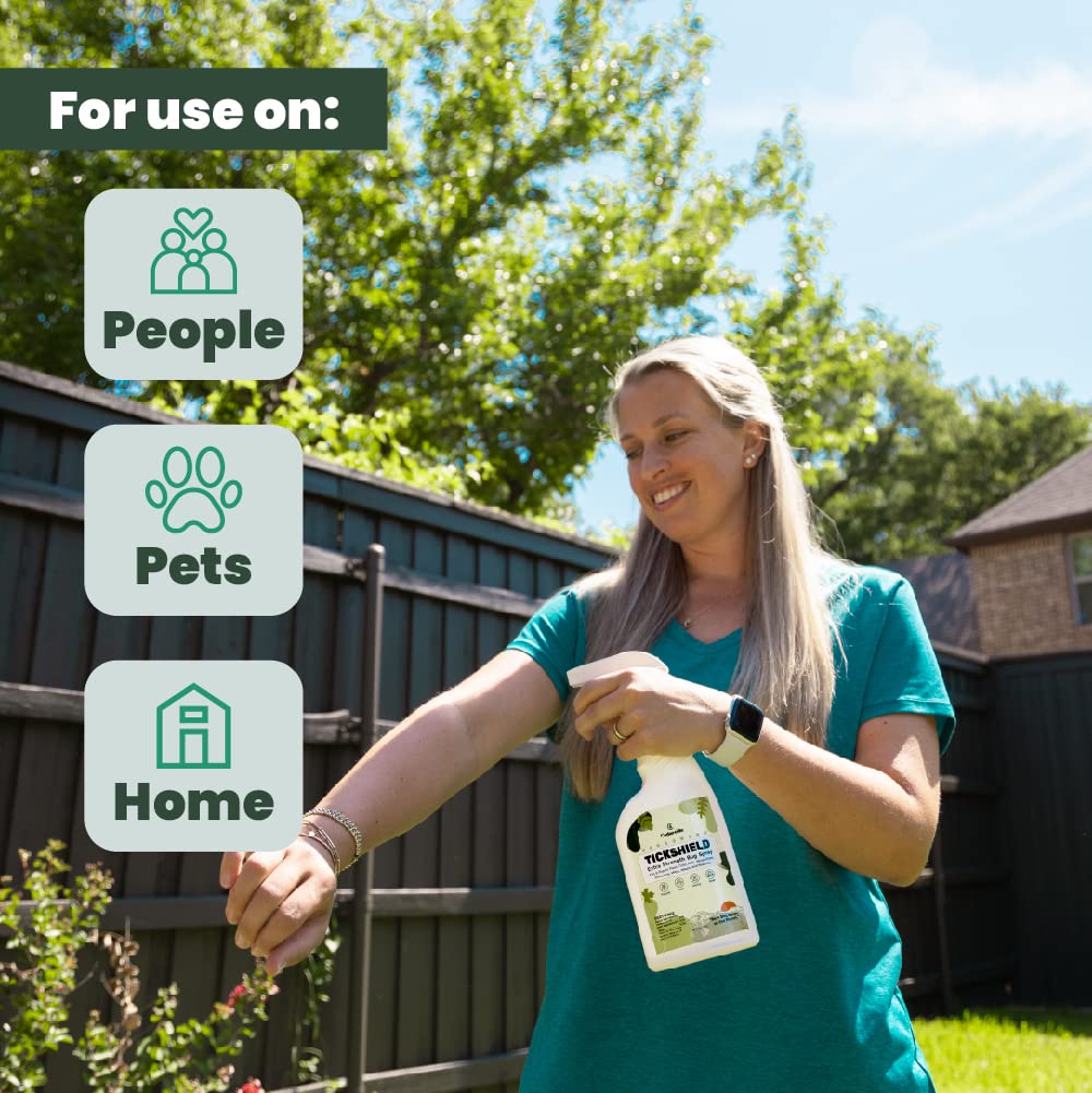 Cedarcide Tickshield spray-on-skin demonstrates easy outdoor application for skin-safe protection.