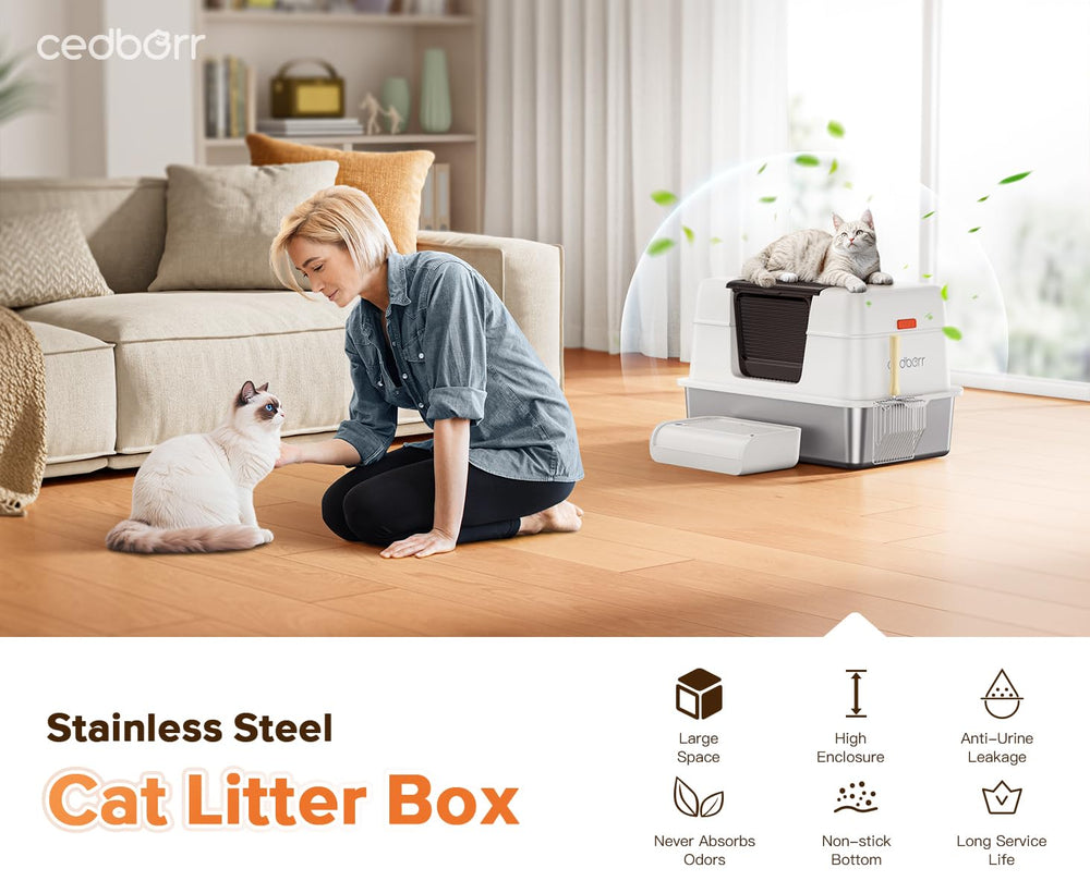 CEDBORR XL premium stainless-litter-box easy-clean scoop shown for effortless maintenance
