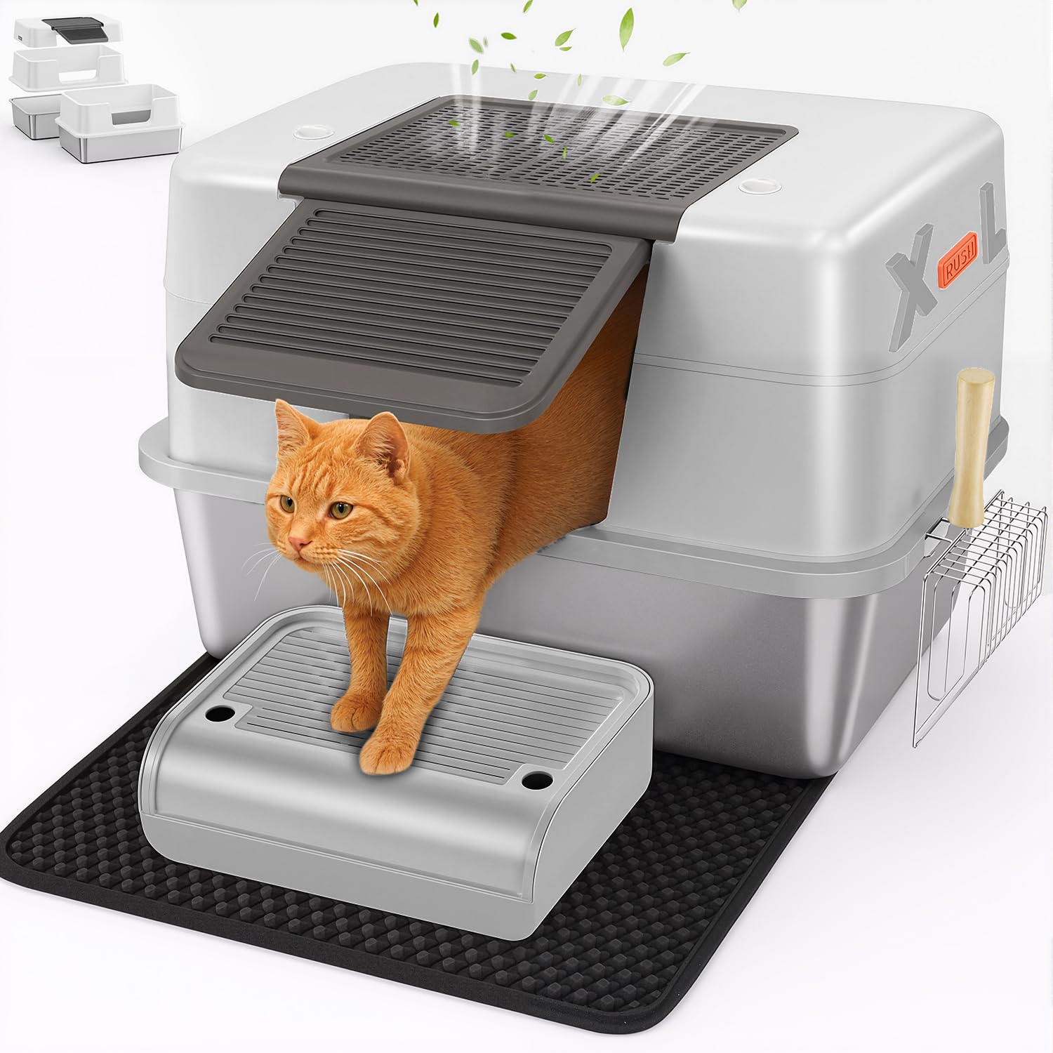 CEDBORR XL premium stainless litter box full view shows spacious interior for big cats