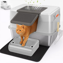 CEDBORR XL premium stainless litter box full view shows spacious interior for big cats