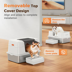 CEDBORR XL premium stainless litter box with lid on demonstrates privacy mode and odor control