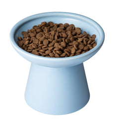 CEEFU cuenco para gato ancho y bajo en azul, cómodo para bigotes y acceso fácil.