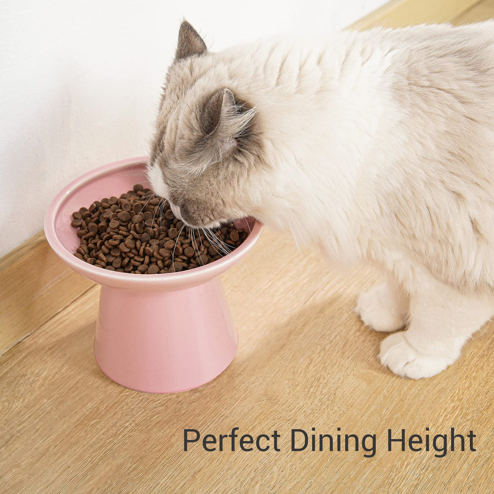 CEEFU elevated ceramic cat bowl pink side view highlighting stability