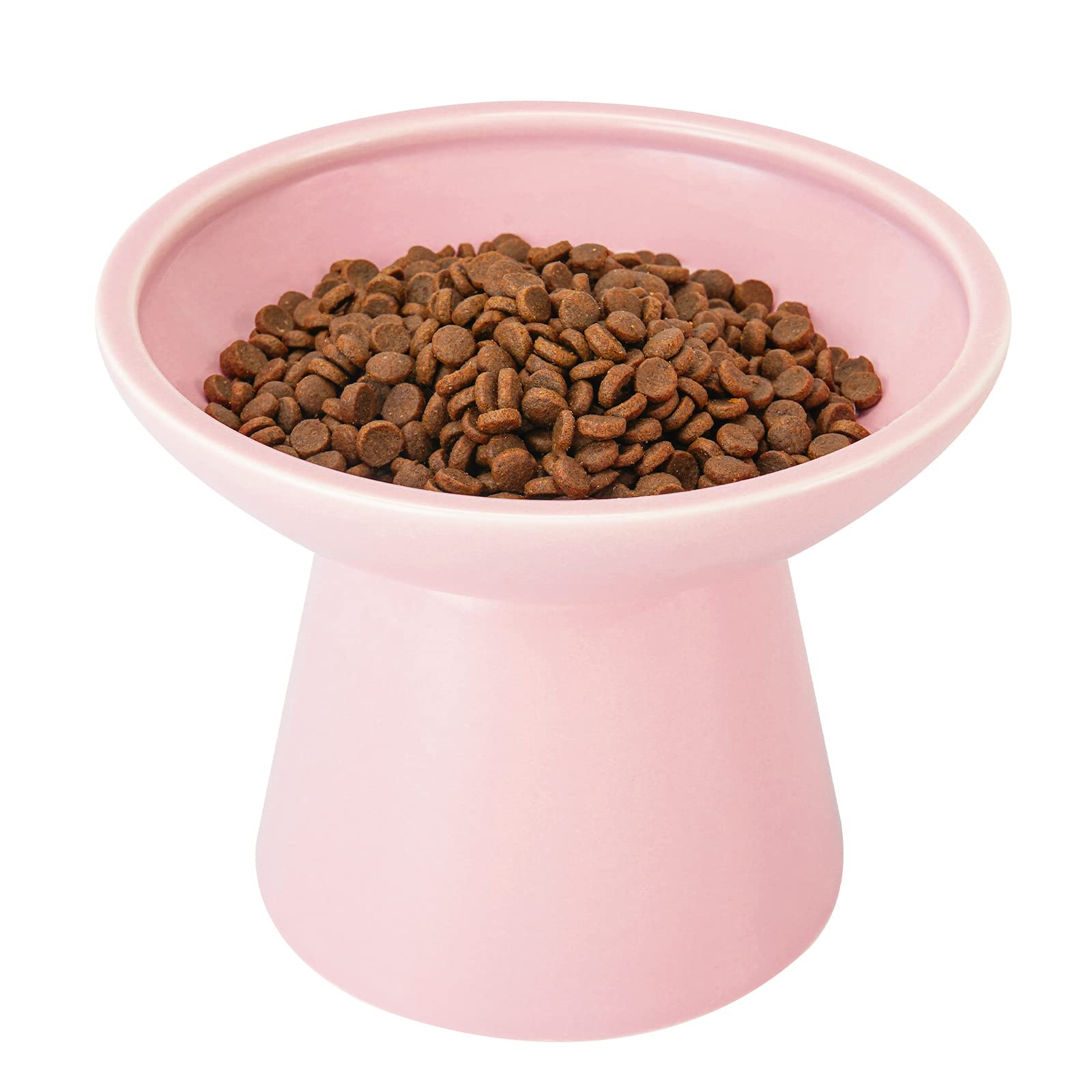 CEEFU extra-wide elevated ceramic cat bowl pink top view showing whisker-friendly design