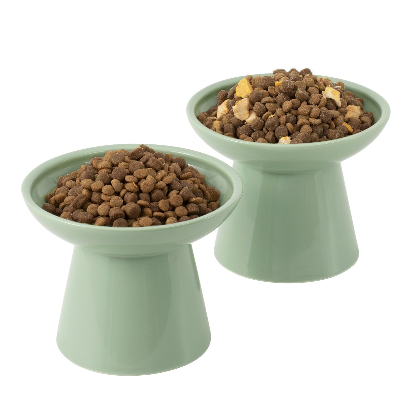 CEEFU extra-wide elevated ceramic cat bowl in Sage Green for whisker-friendly feeding