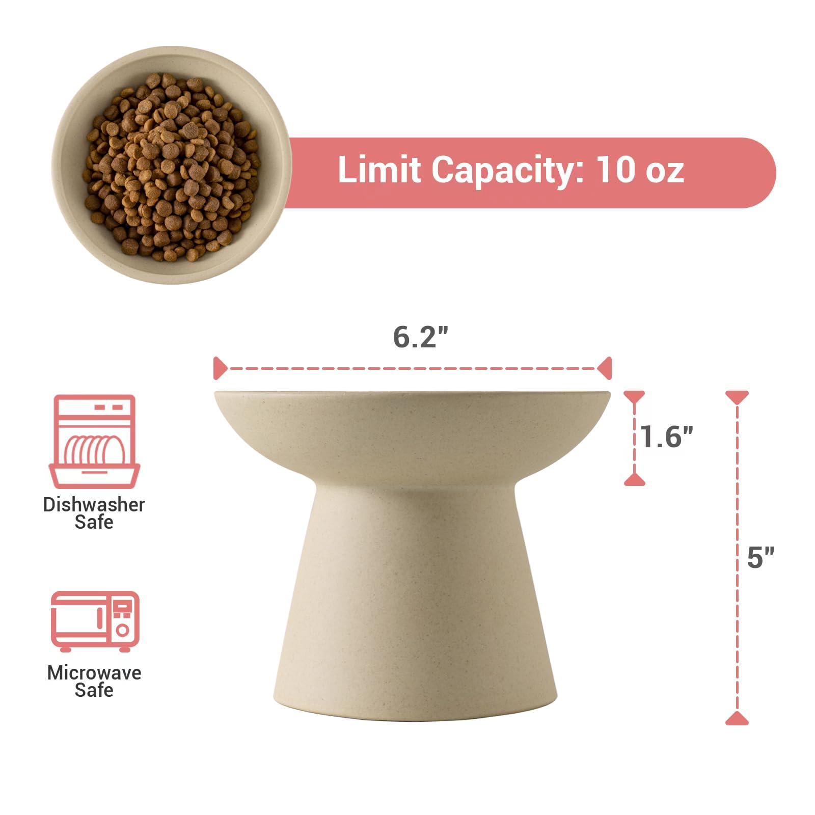 CEEFU raised cat bowl on table shot demonstrates easy feeding and reduced bending for older cats.