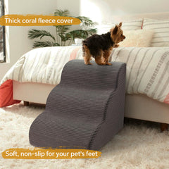 Ceekliybear curved dog stairs 3-step close-up shows gentle incline for easy climbs.