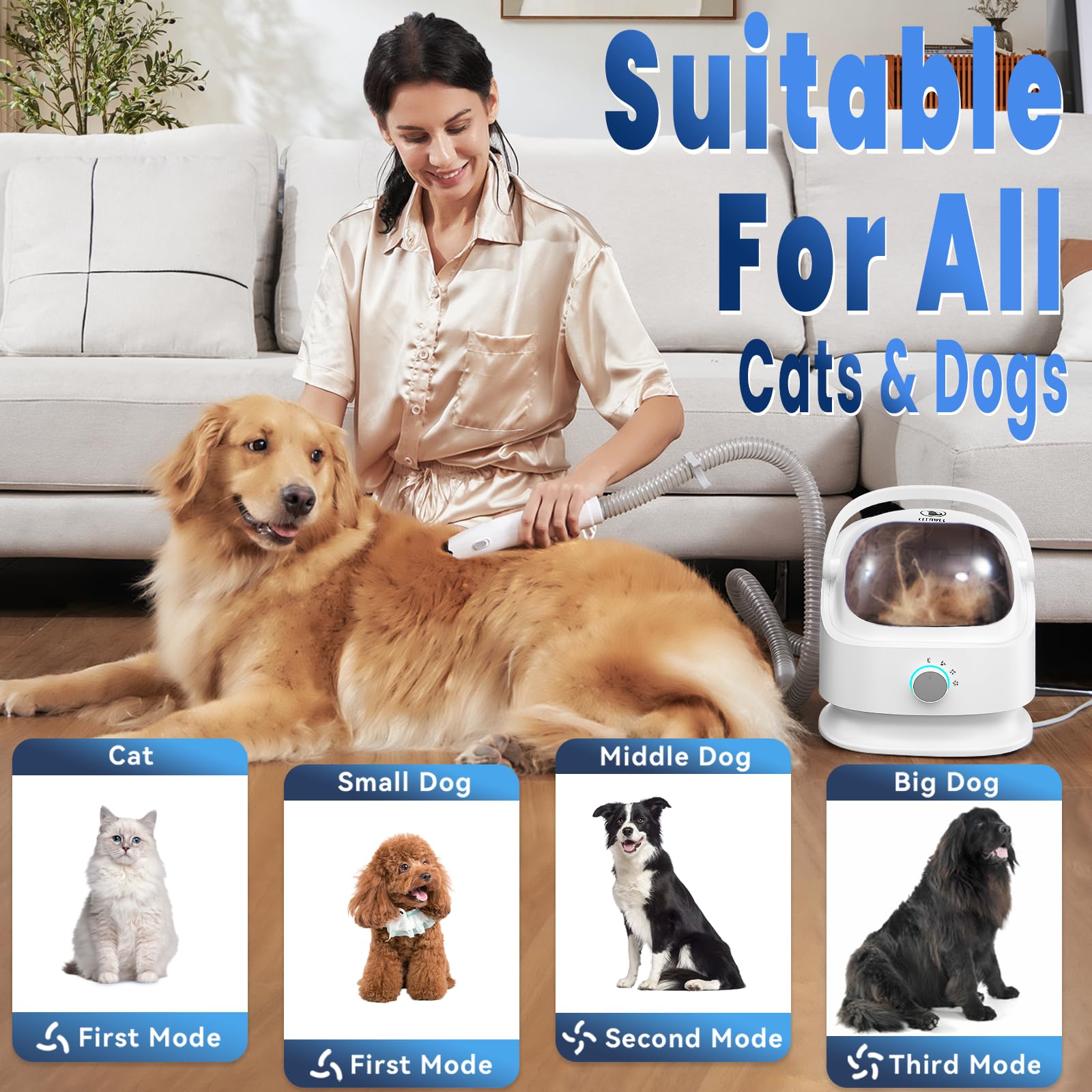 Ceenwes low-noise operation minimizes pet stress during brushing.