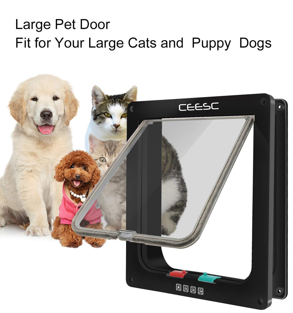 CEESC cat door inner opening demonstrates dimensions for larger pets.