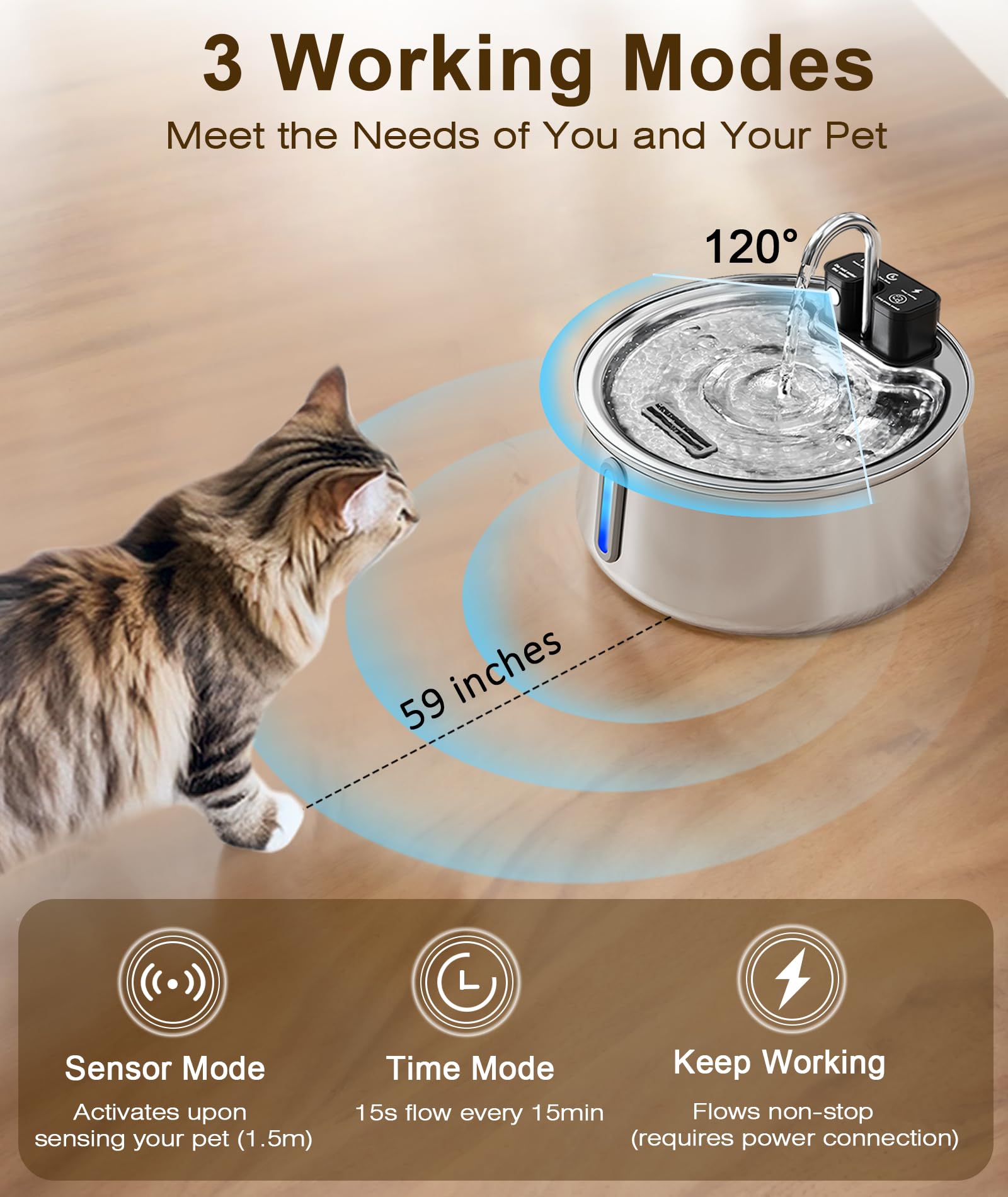 CEESC cordless cat water fountain battery indicator highlights power for cordless operation planning