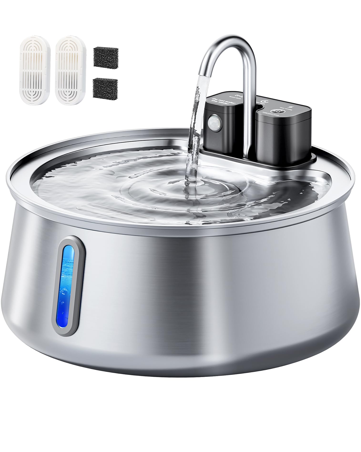 CEESC cordless cat water fountain front angle shows sleek stainless steel design for reliable hydration