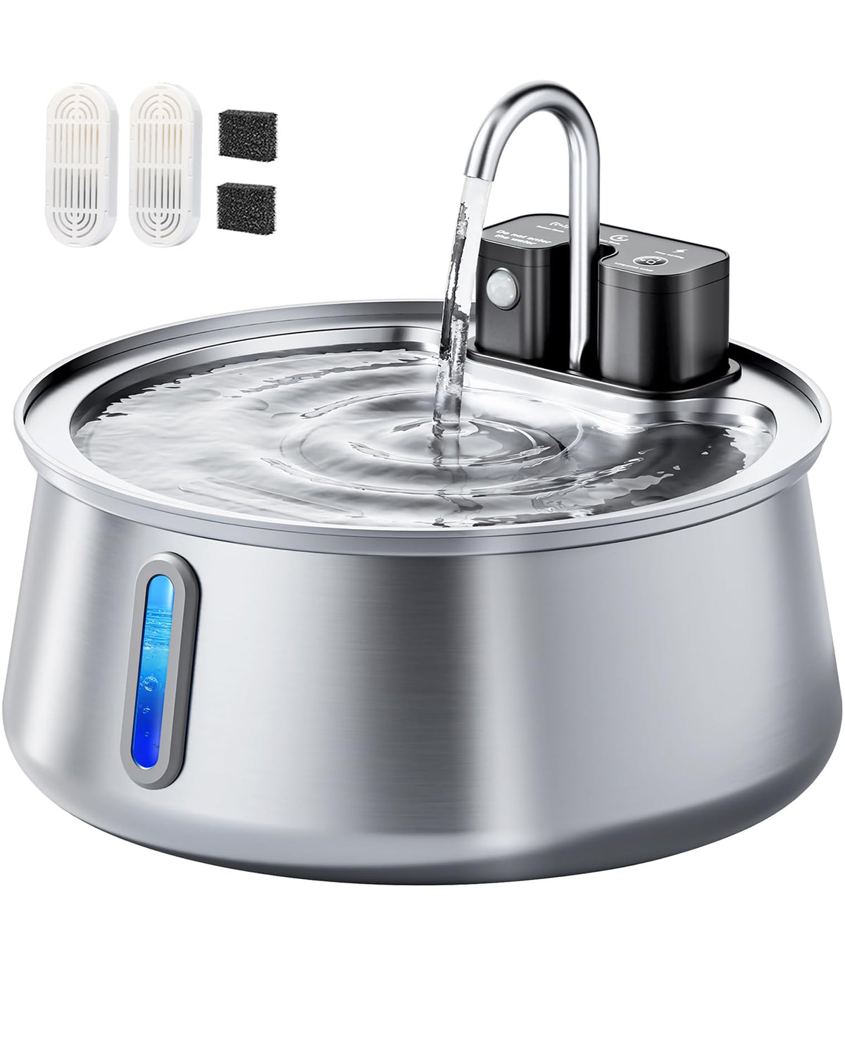 CEESC cordless cat water fountain front angle shows sleek stainless steel design for reliable hydration
