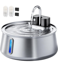 CEESC cordless cat water fountain front angle shows sleek stainless steel design for reliable hydration