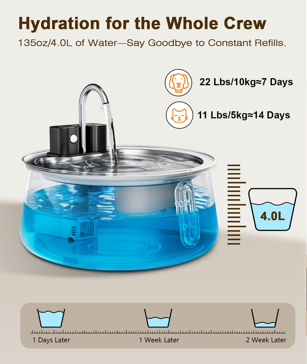CEESC cordless cat water fountain quiet pump preserves pet calm during drink times