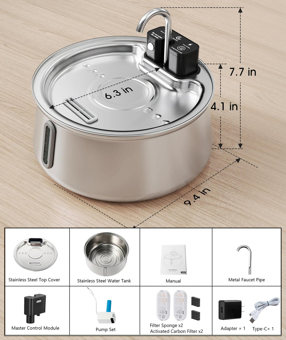 CEESC cordless cat water fountain stainless steel closeup showcases hygienic material and durability