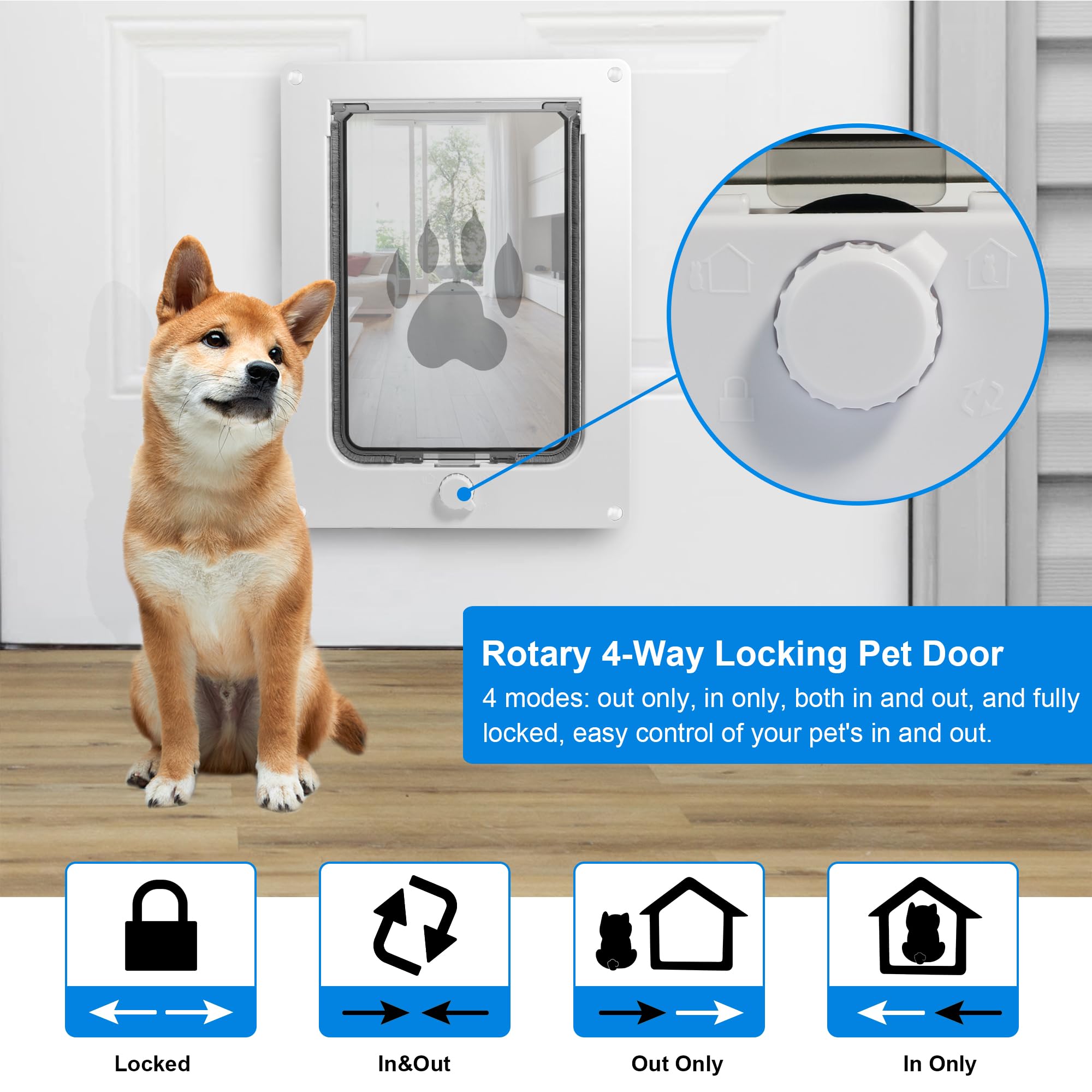 CEESC dog door magnetic bottom keeps closure secure and drafts out.