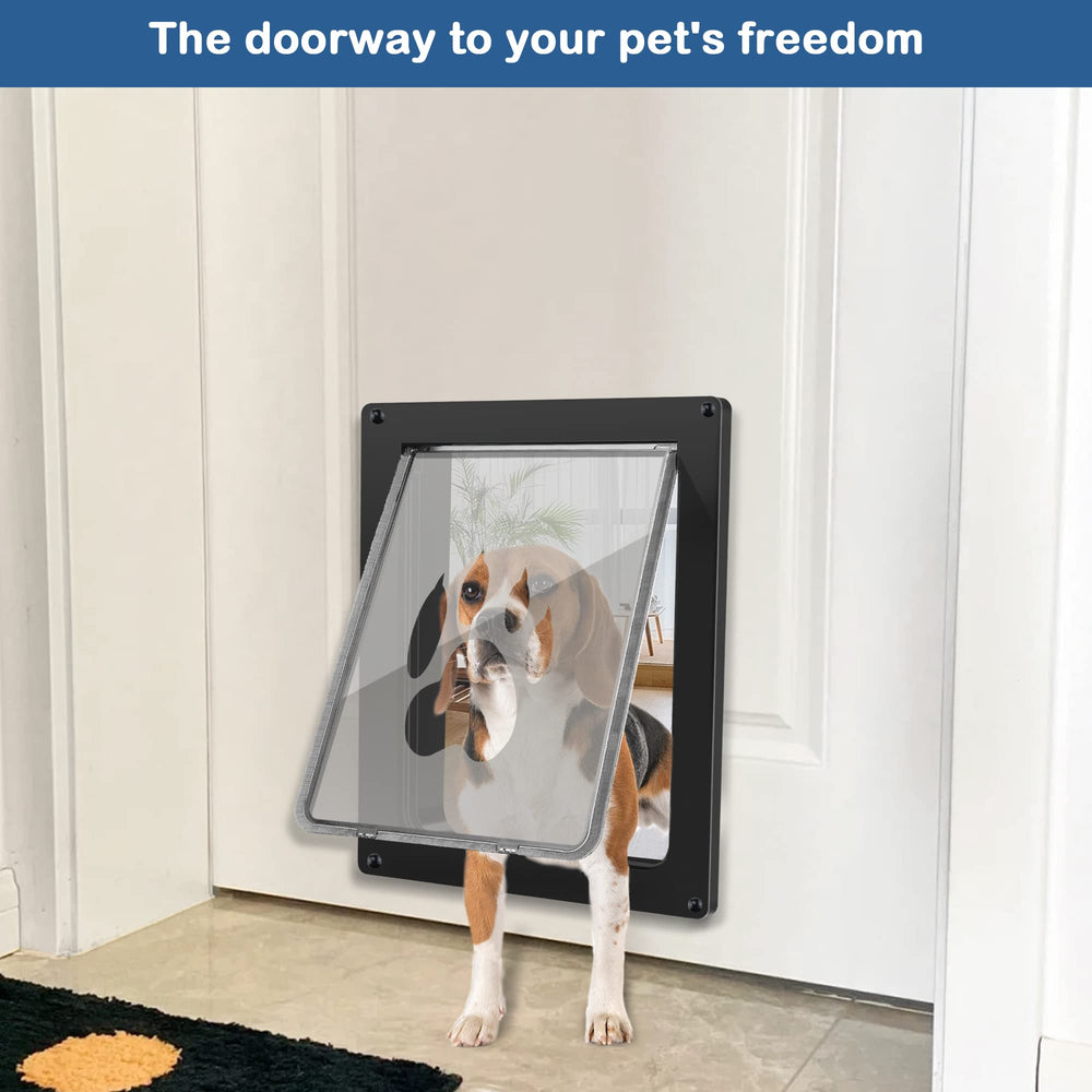 CEESC dog door telescoping tunnel demonstrates adjustable thickness compatibility for many doors.