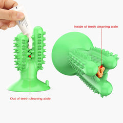 CEESC dog toothbrush chew toy in use demonstrates self-brushing with toothpaste for fresher breath