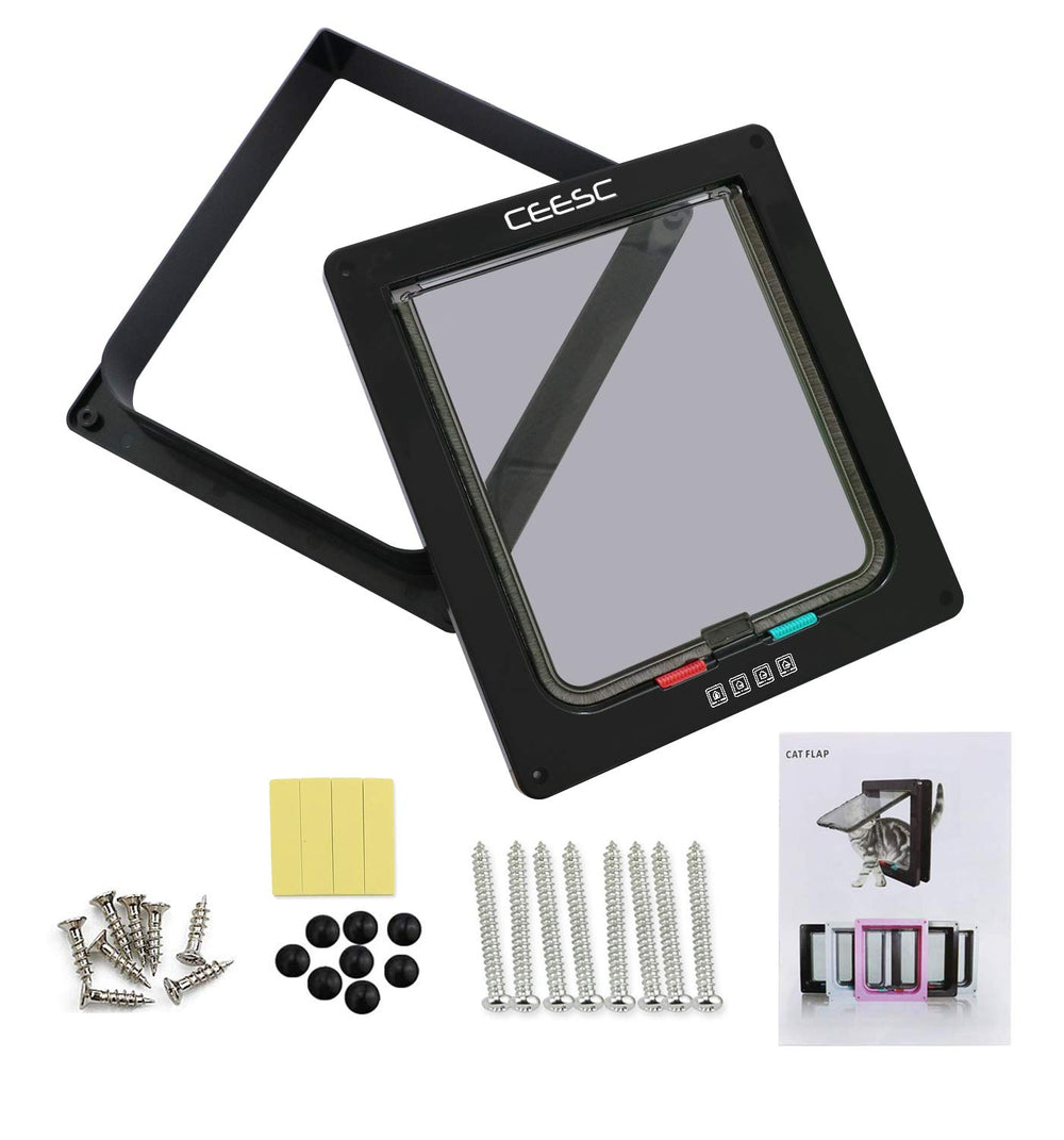CEESC extra large cat door 4-way switch modes illustrate flexible access options.