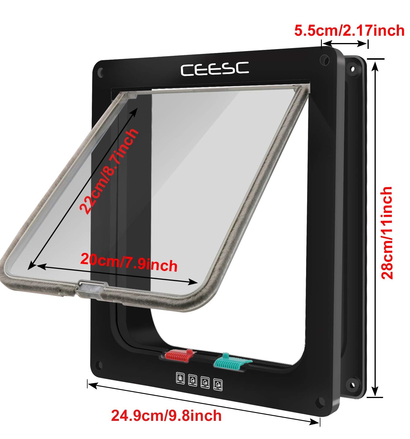 CEESC extra large cat door installation guide image emphasizes simple mounting steps.