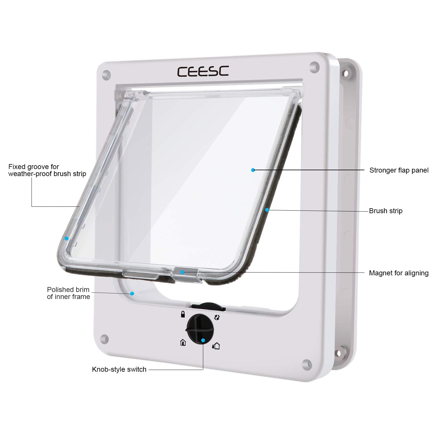 CEESC large cat door inner dimensions indicate snug passage size