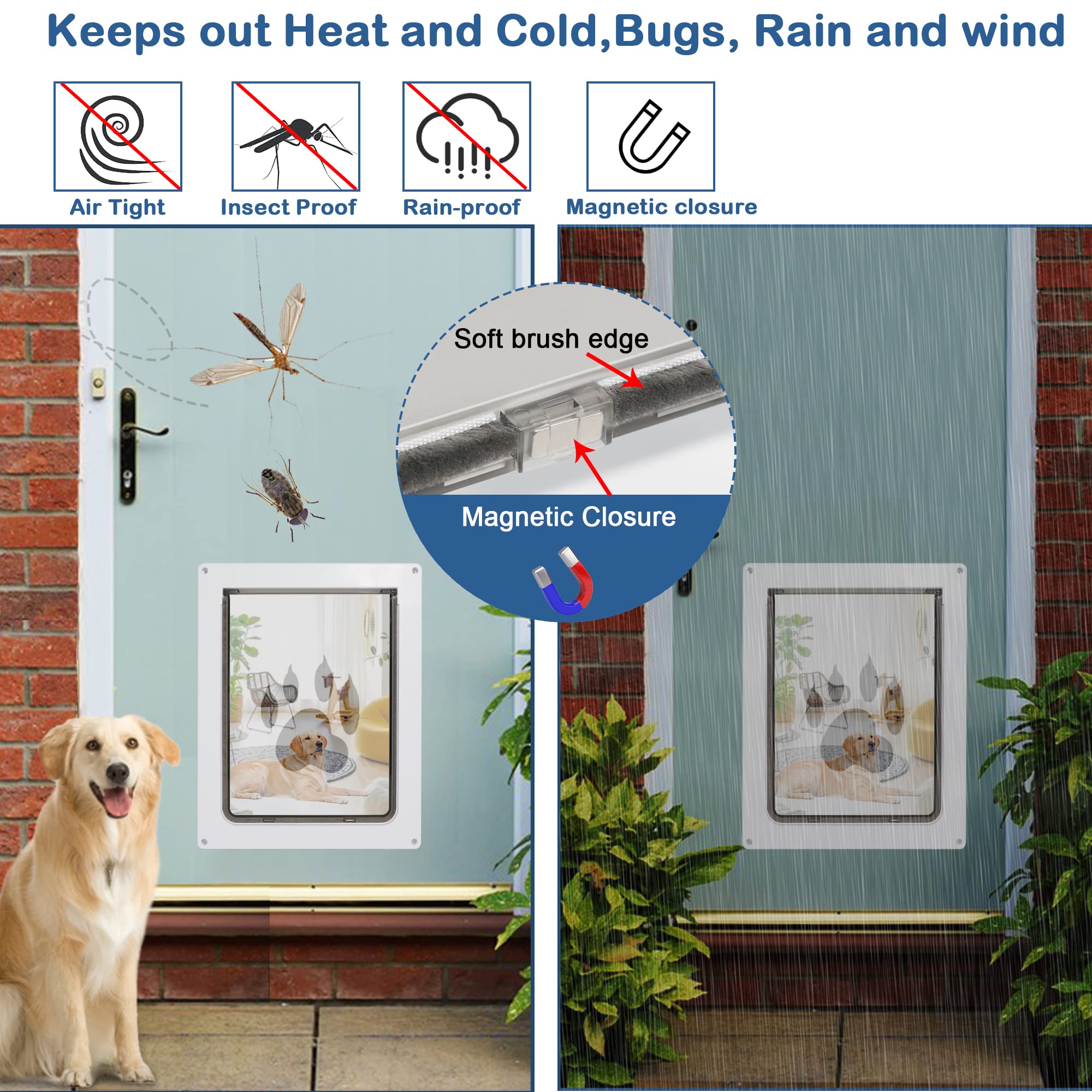 CEESC large dog door magnetic bottom strip keeps the door closed securely